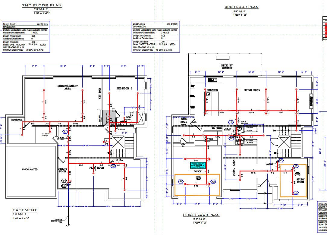 Real sprinkler plan — multi-level residential home